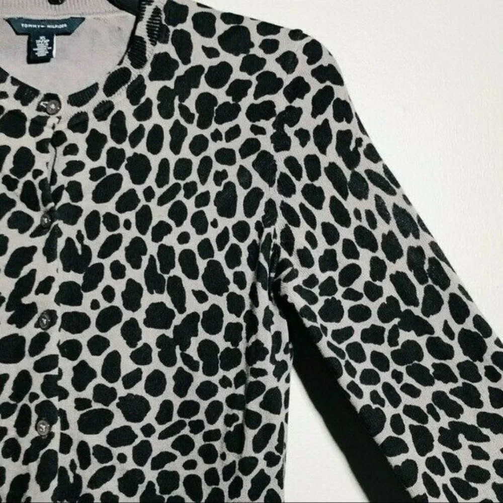 Tommy Hilfiger Cardigan Sweater Women Size XS Camo Leopard Cheetah Black Gray - Picture 3 of 10